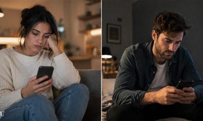 Two lonely individuals looking for a date on their phones using an app