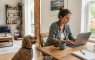 Woman digital nomad pet sitting